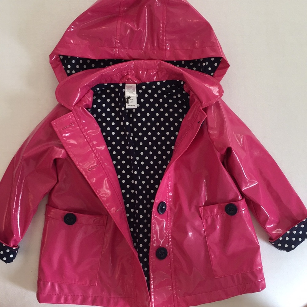 Adorable Pink Patent & Polka Dot Toddler Raincoat